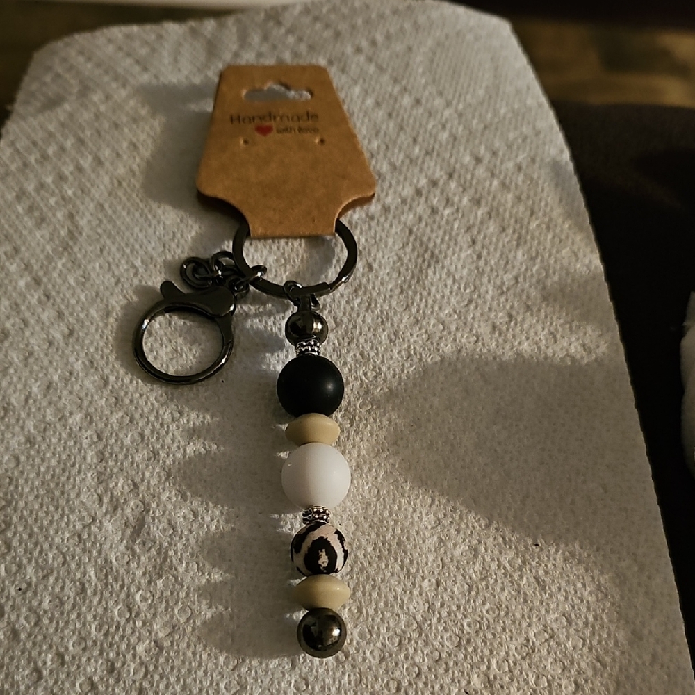 Beaded Keyfinder Purse Keychain with Black and White Accents